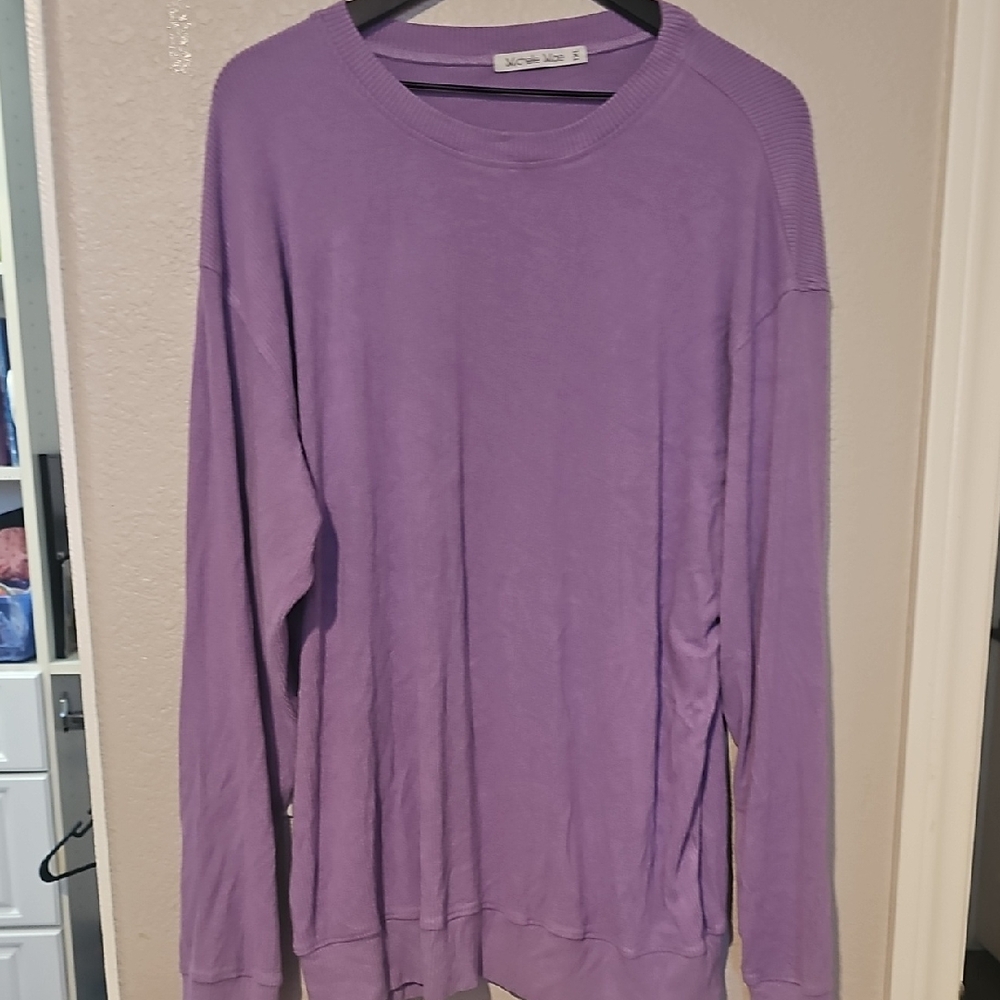 Michelle Mae 1XL Long Sleeve Lilac Ribbed Top